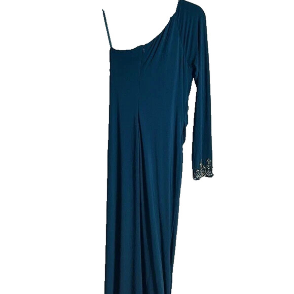 Mac Duggal One Sleeve Beaded Cuff Side Twist Gown Dress Ocean Blue Sz 14 55696 - Picture 5 of 6